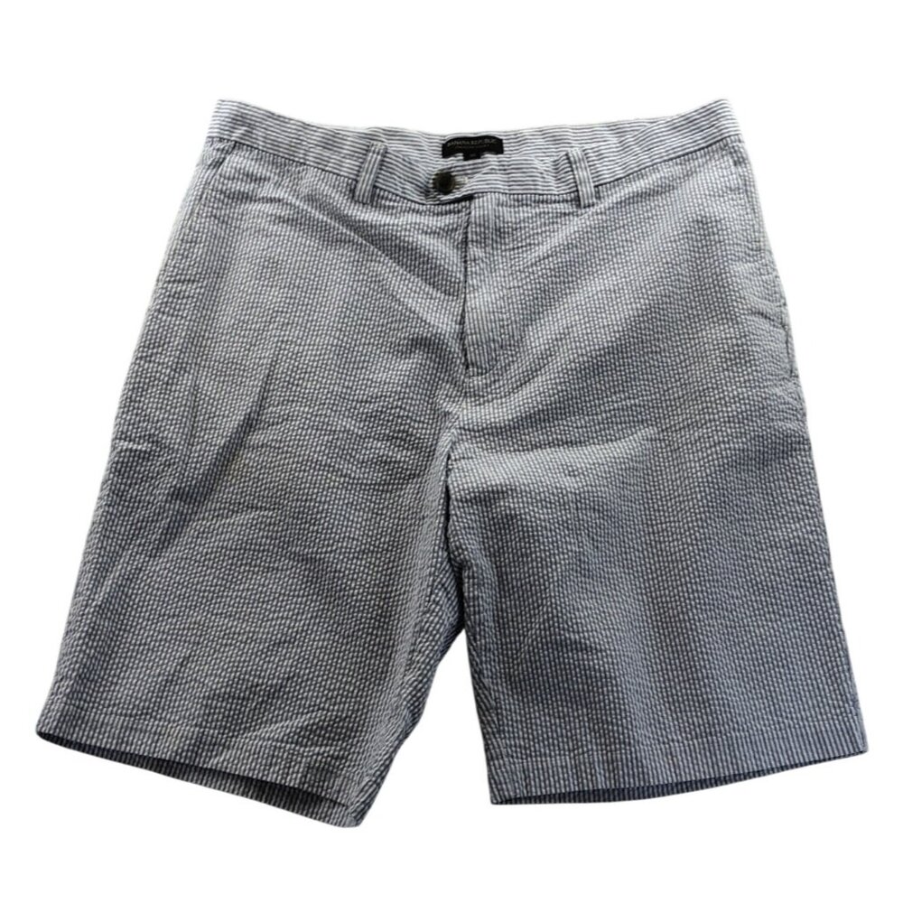 Banana Republic Mens Emerson Shorts Size 36 Blue White Seersucker Chino Casual